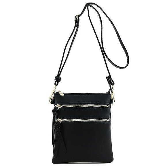 Small Lightweight Shoulder Bag for Women, Mini Multi Zipper Pocket Black - Picture 1 of 7